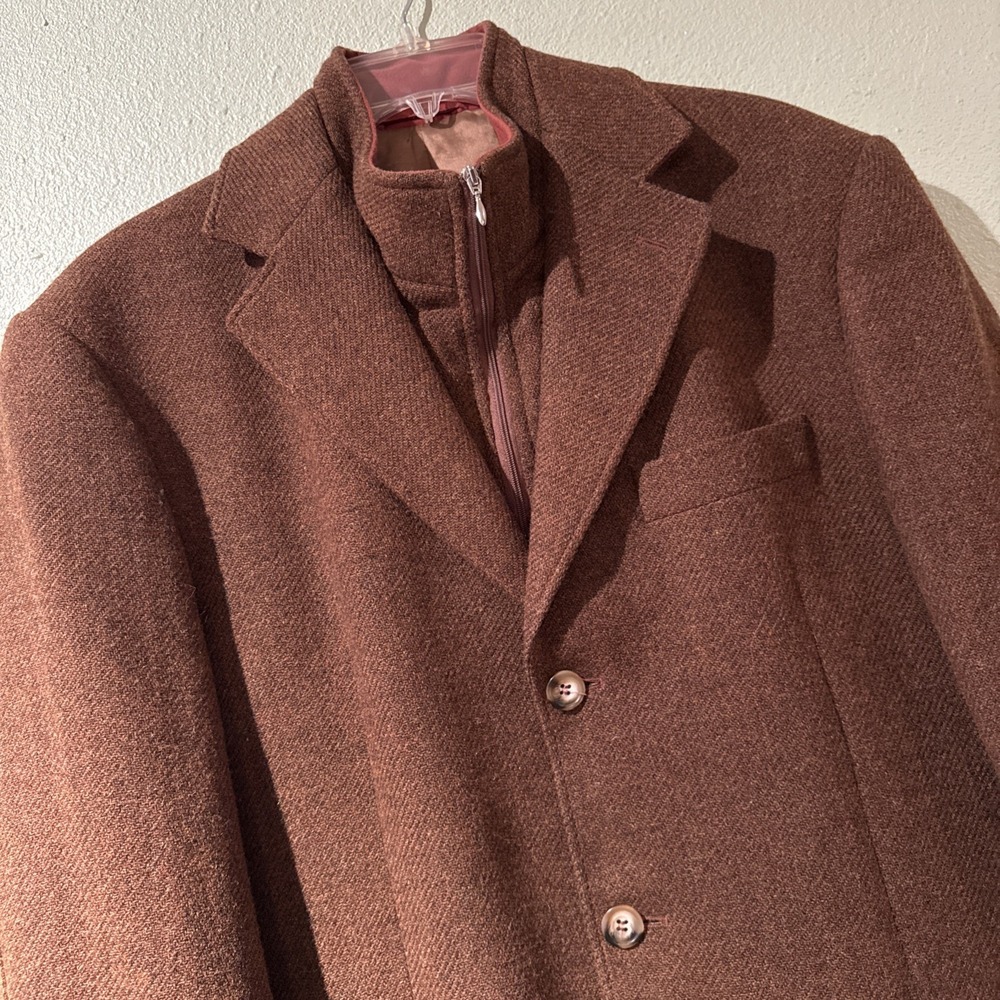 Vintage Men's Tweed Blazer With Zip Up Underneath Buttons 50 TG